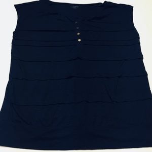 ANN TAYLOR LOFT BLUE RUFFLED FRONT SLEEVELESS TOP